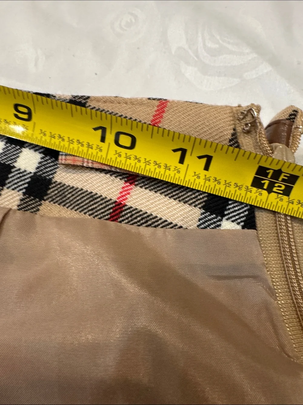 Authentic Burberry Beige Plaid Pencil Skirt with Red and Black Accents